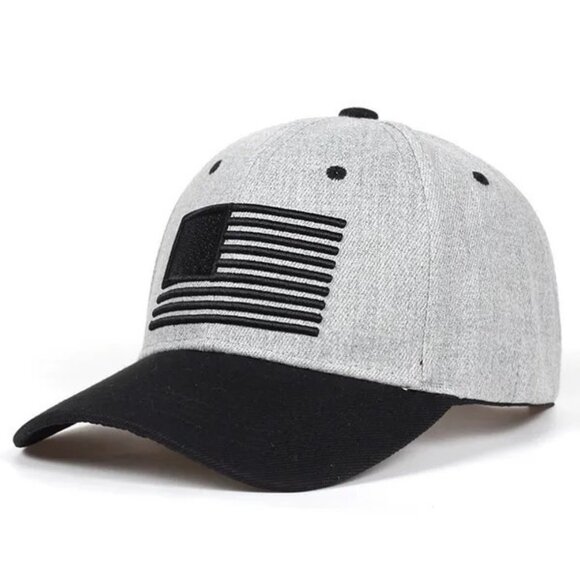 Gray & Black American Flag Embroidered Low Profile Baseball Cap US Flag Hat - Picture 1 of 3